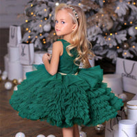 Puffy Glitter Green Sleeveless Girls Princess Dress