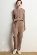 Autumn and Winter Women's Cashmere Hooded Sweater Suit with Cashmere Pants