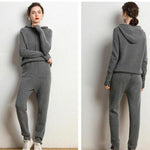 Autumn and Winter Women's Cashmere Hooded Sweater Suit with Cashmere Pants