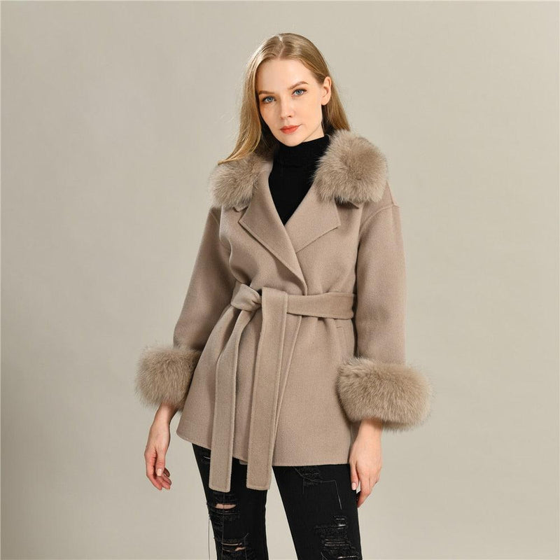 Autumn and Winter Double Face High End Real Fur Cashmere Wool Coat