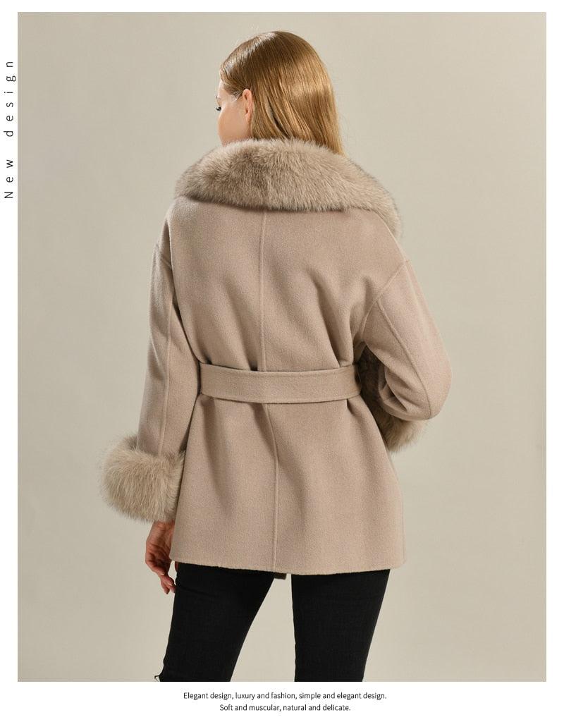 Autumn and Winter Double Face High End Real Fur Cashmere Wool Coat