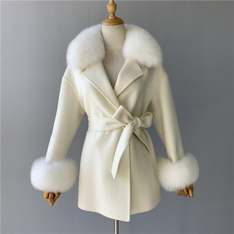 Autumn and Winter Double Face High End Real Fur Cashmere Wool Coat