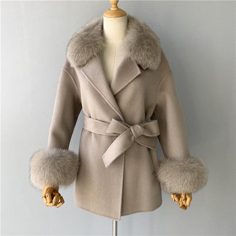 Autumn and Winter Double Face High End Real Fur Cashmere Wool Coat