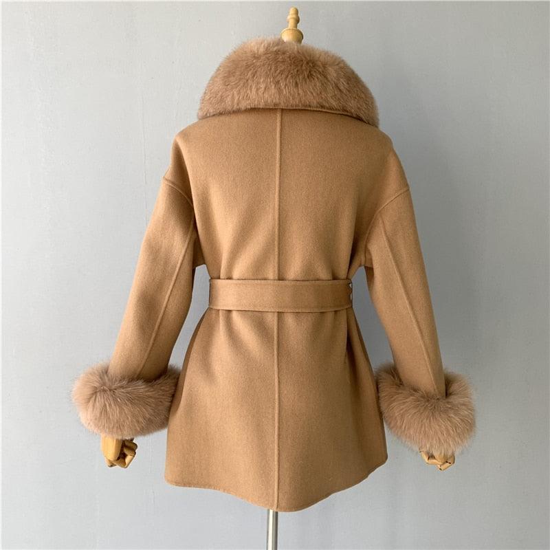 Autumn and Winter Double Face High End Real Fur Cashmere Wool Coat