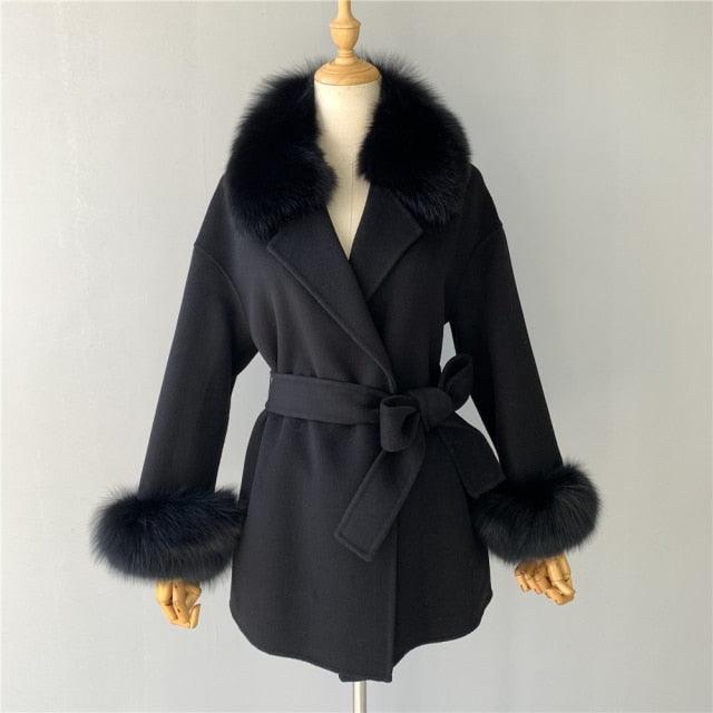 Autumn and Winter Double Face High End Real Fur Cashmere Wool Coat