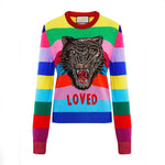 Runway Design Tiger Sequins Embroidered Women Sweater