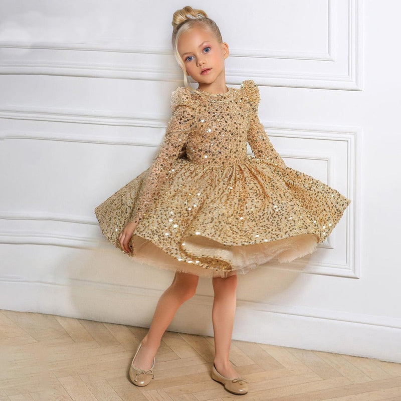 Glitter Sequin Gold Flower Girl Dress