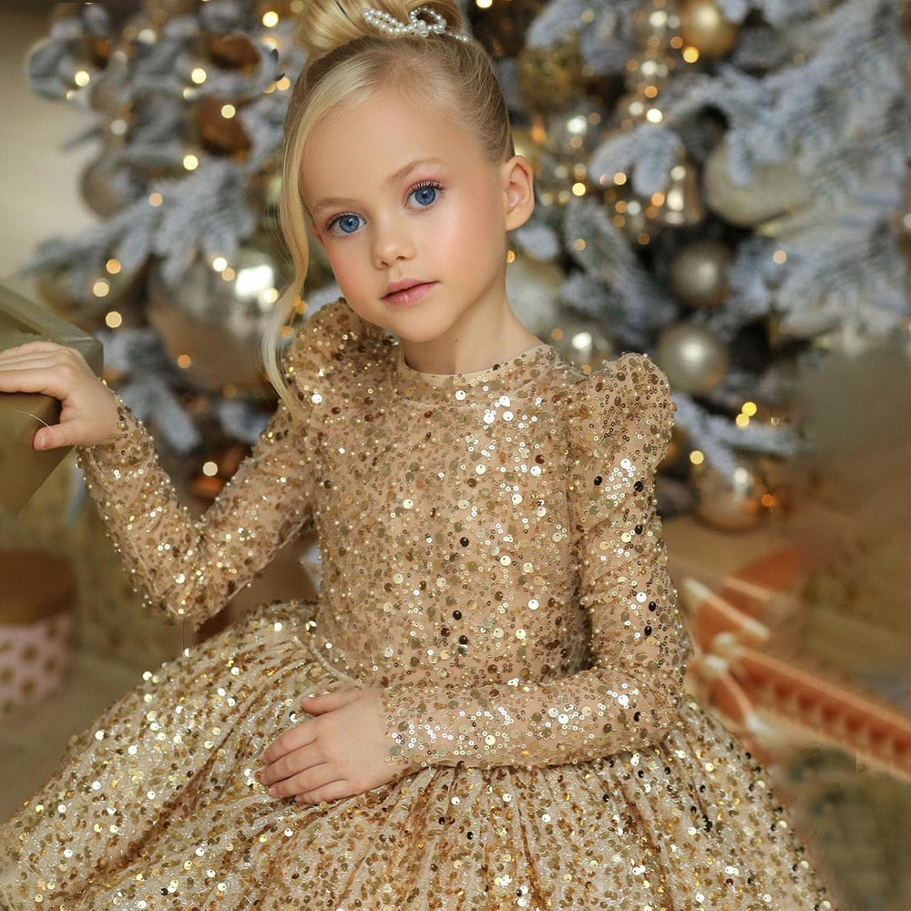 Gold glitter 2025 flower girl dress