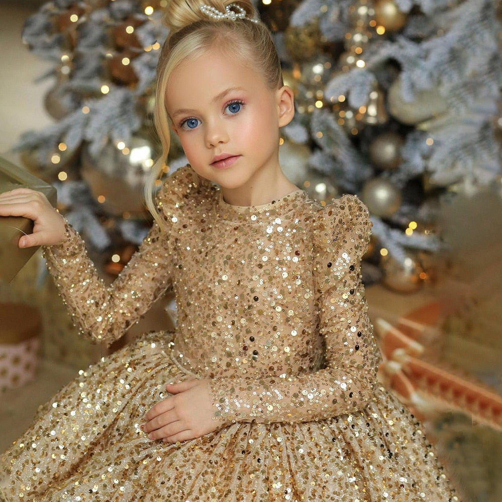 Buy Kids Gold Sequins Glitter & Peach Satin Dress Baby Flower Girls Dress  Wedding Party Tutu Birthday Party Photo Shoot Christmas Online in India -  Etsy