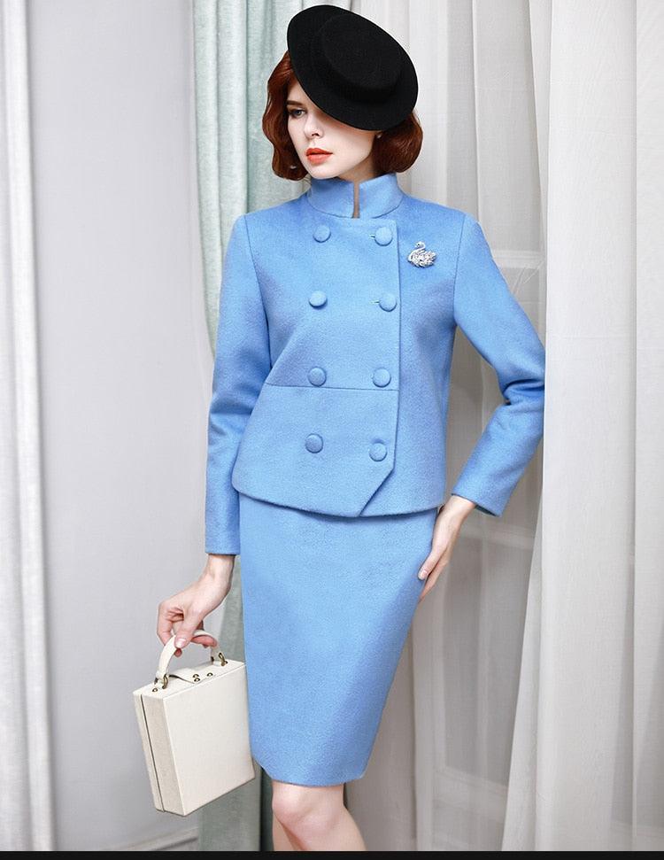 High-End 95% Australian Wool Tweed Celebrity Fashion Professional Dress – Elegant and Sophisticated Style