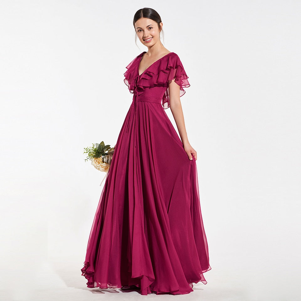 Elegant Burgundy A Line Sleeveless Ruffles Bridesmaid Dress