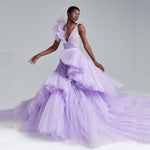 Exclusive Lavender Tulle Prom Gowns Puffy Ruched Long Tulle Ball Gowns