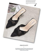 Pointed Toe Black Mesh Thin Heels