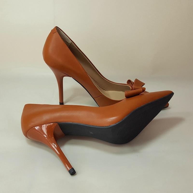 Sexy White high heels  Elegant handmade Head layer cowhide pointed toe office shoes
