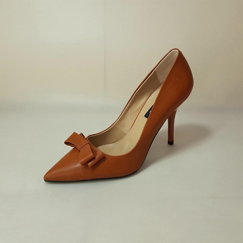 Sexy White high heels  Elegant handmade Head layer cowhide pointed toe office shoes