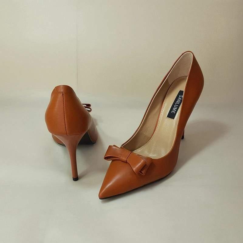 Sexy White high heels  Elegant handmade Head layer cowhide pointed toe office shoes - HER SHOP