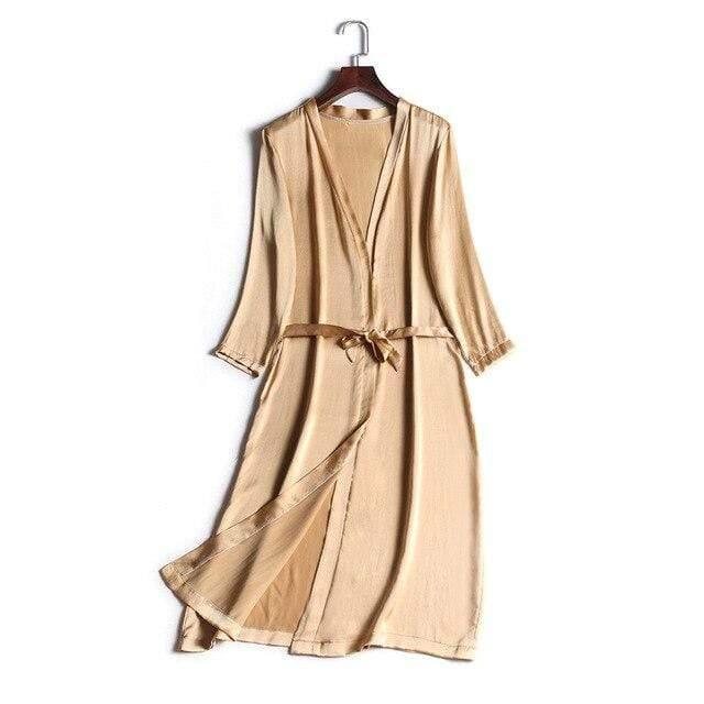 Her Shop Sleepwear Gold Khaki / One Size 100% Natural Silk Healthy Sleep Robes For Women