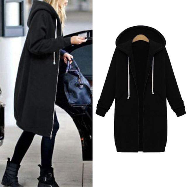 Her Shop Sweatshirts & Hoodies black / S Casual Long Zippered Hooded Jacket