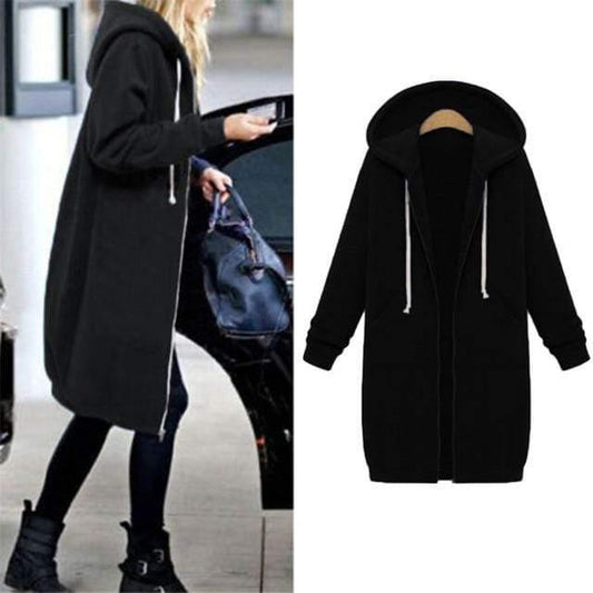 Her Shop Sweatshirts & Hoodies Casual Long Zippered Hooded Jacket - HER SHOP