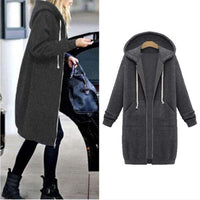 Her Shop Sweatshirts & Hoodies Dark grey / S Casual Long Zippered Hooded Jacket