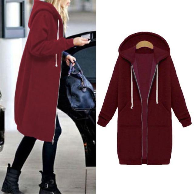 Casual Long Zippered Hooded Jacket