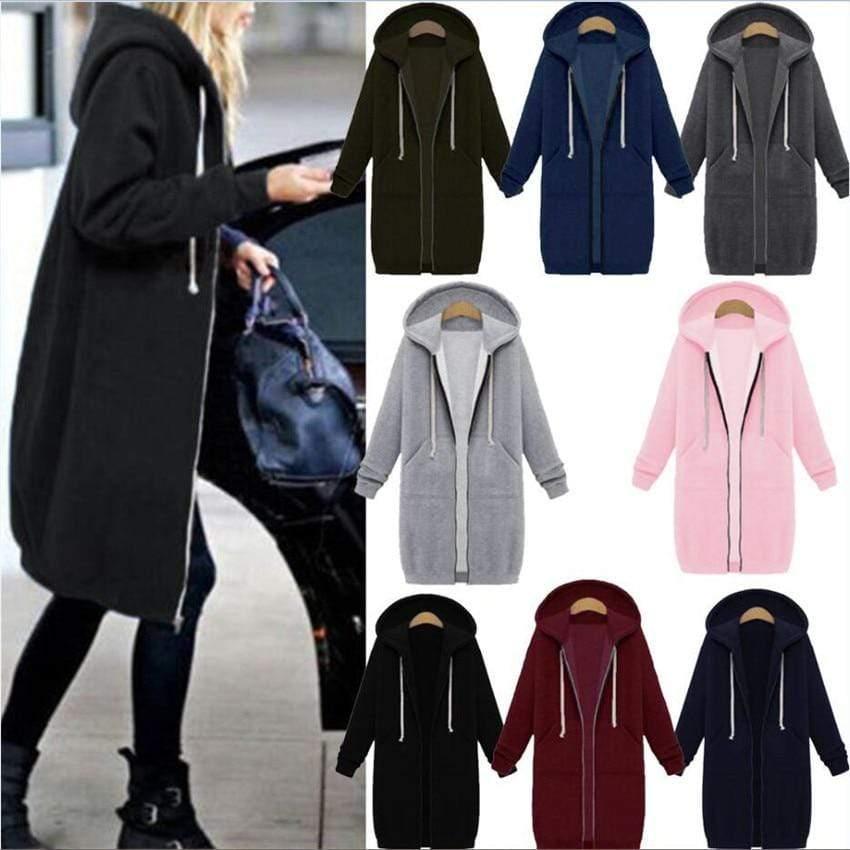 Her Shop Sweatshirts & Hoodies Casual Long Zippered Hooded Jacket - HER SHOP