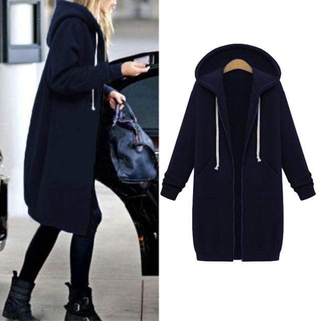 Casual Long Zippered Hooded Jacket