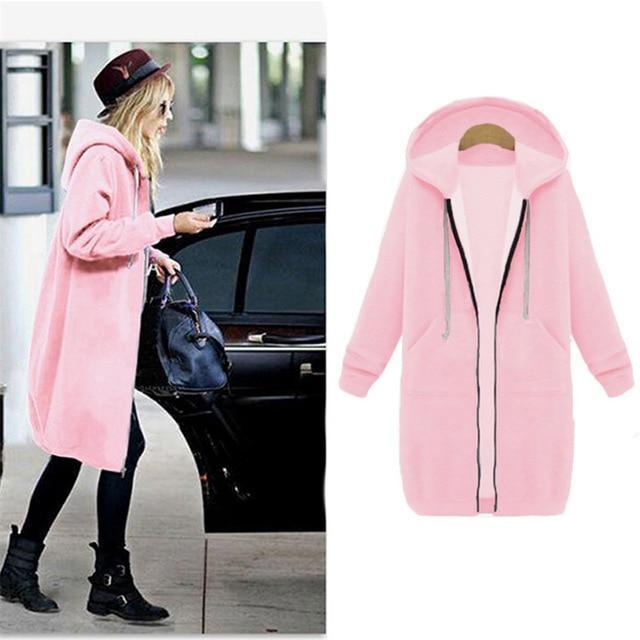 Casual Long Zippered Hooded Jacket