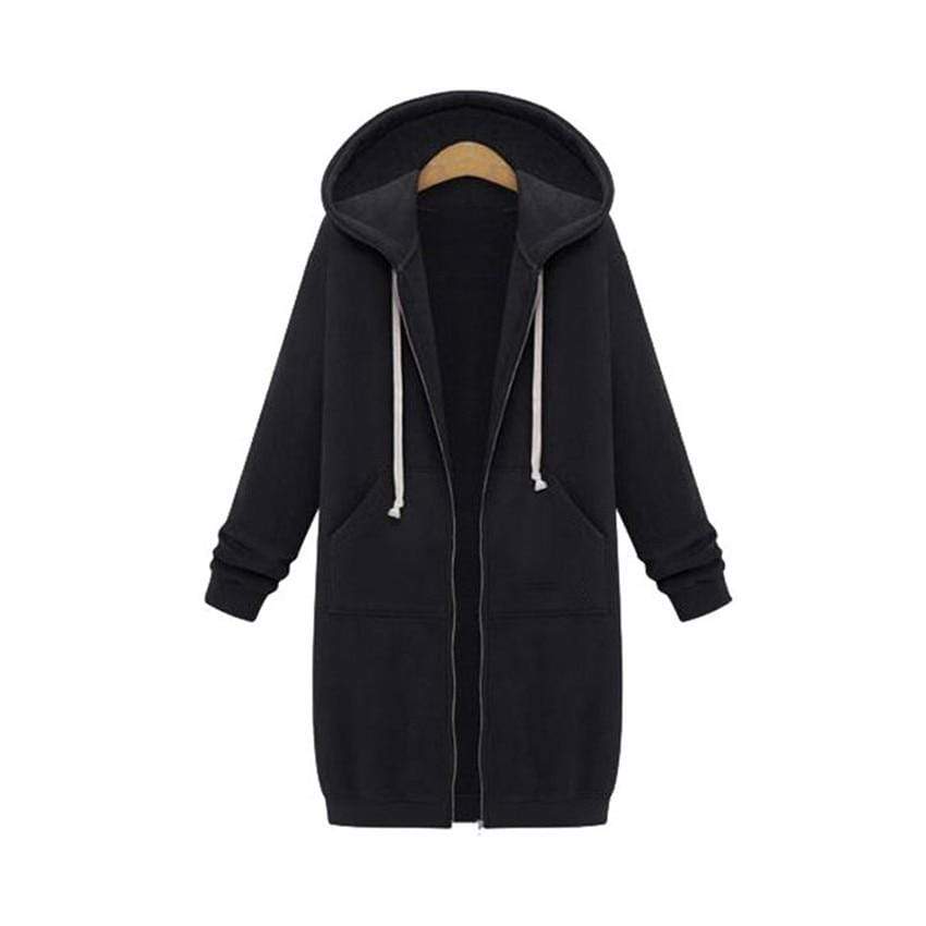 Her Shop Sweatshirts & Hoodies Casual Long Zippered Hooded Jacket