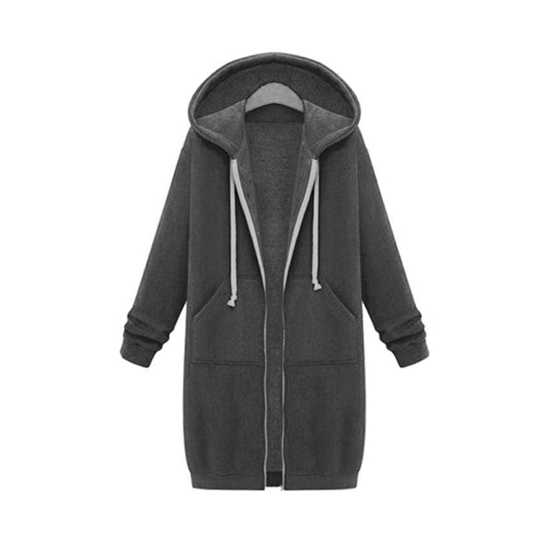 Her Shop Sweatshirts & Hoodies Dark grey / S Casual Long Zippered Hooded Jacket