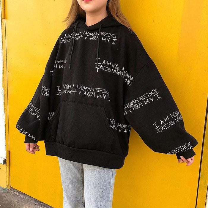 Harajuku letter printing hooded sweatshirt long-sleeved loose Pullovers sweatshirt