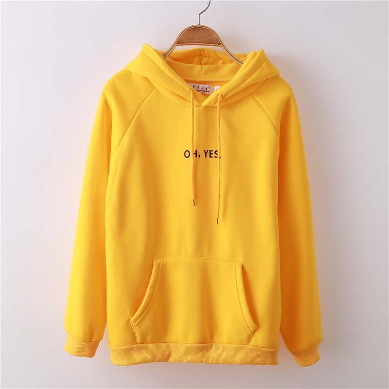 Oh Yes Letter Harajuku Winter Fleece Pullover - HER SHOP