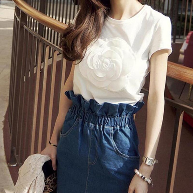 Summer 3D Camellia Embroidery Luxury  T-shirt