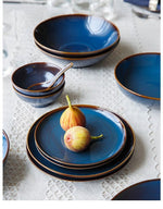 Her Shop Tableware European Dim Deep Blue Color Ceramic Tableware