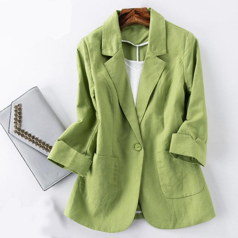 Cotton and Linen Women Green Blazer