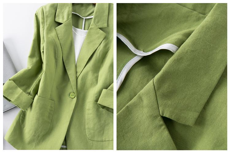 Cotton and Linen Women Green Blazer