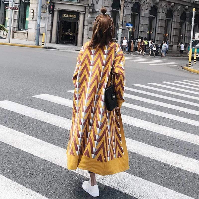 Women Chic Gold Open Stitch Loose Casual Trench
