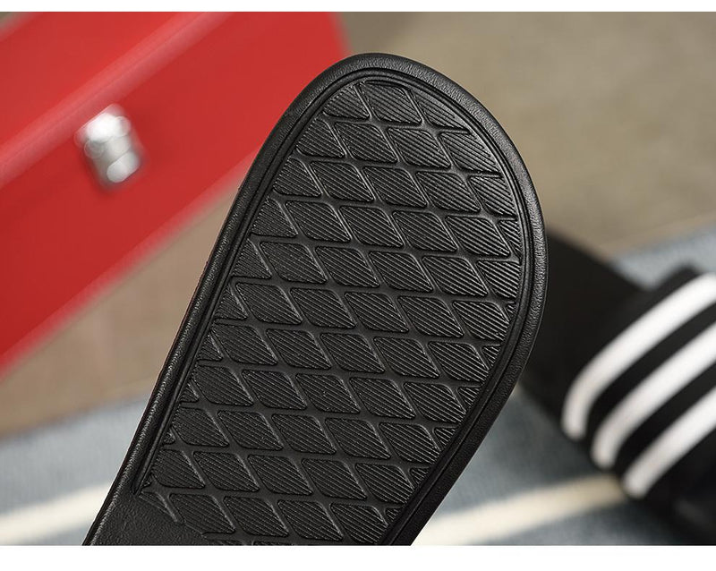 Unisex Soft Black and White Striped Casual Summer Slippers