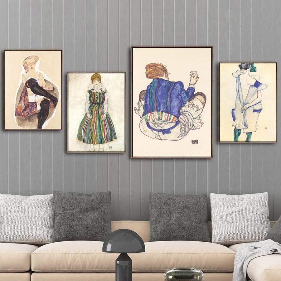 Vinsonloud Home Decoration Print Canvas Wall Art Picture Poster Paintings Oil Unframed Drawings Austrian Egon Schiele - HER SHOP