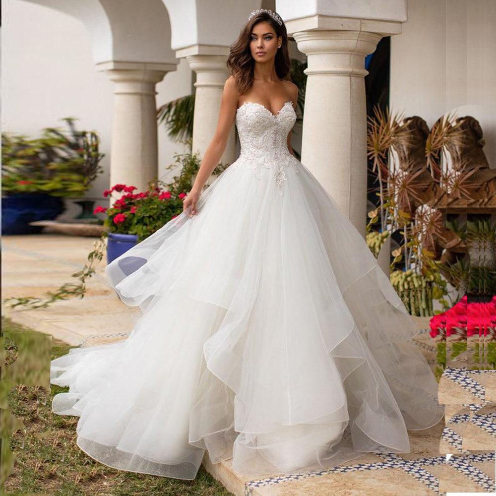 Backless Princess Sequined Beading Bodice Luxury Bridal Dress