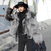 Her Shop sliver / S(bust 84cm) ZDFURS*  Import fox fur patchwork Double-faced Fur Moto & Biker coat women 2020 Leather fur Overcoats