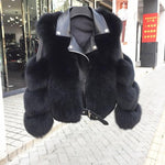 Her Shop black / M(bust 88cm) ZDFURS*  Import fox fur patchwork Double-faced Fur Moto & Biker coat women 2020 Leather fur Overcoats